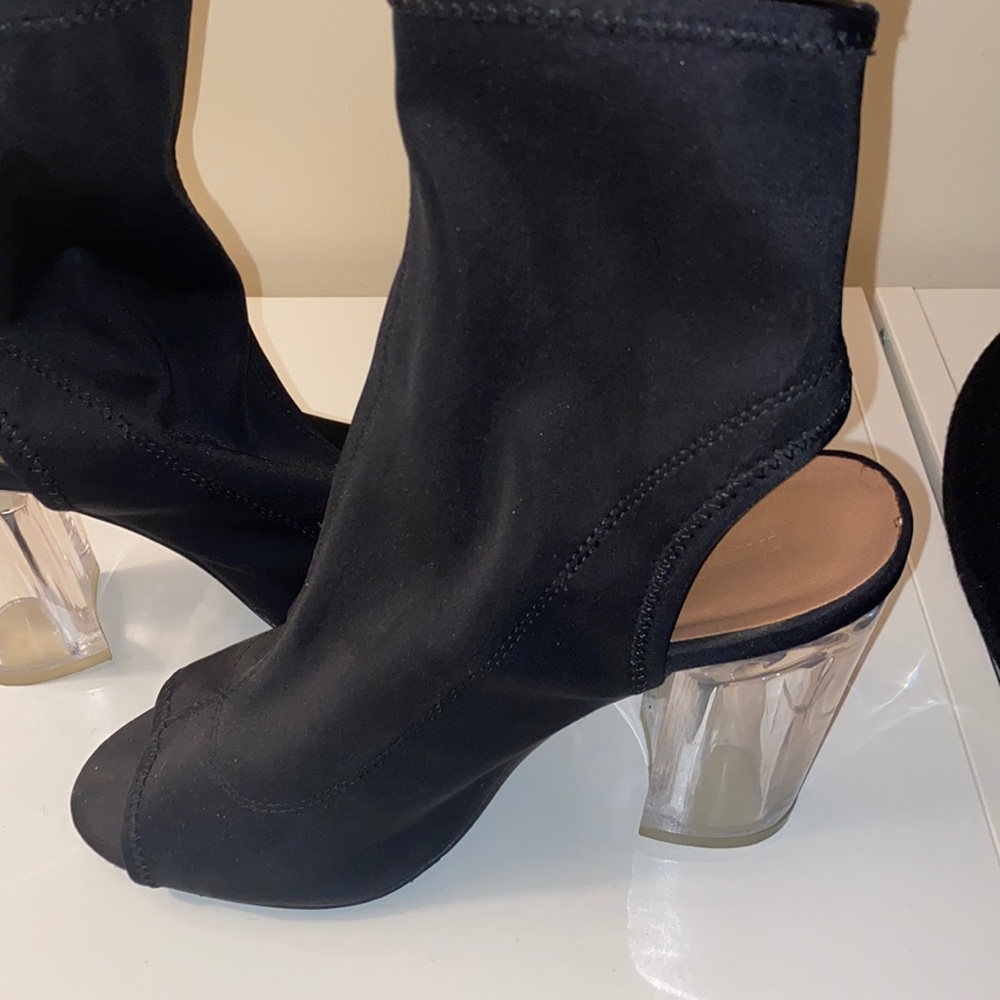 Black booties with clear heels size 8